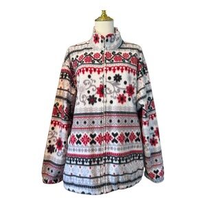 Alfred Dunner Women's Red and Black Patterned Teddy Jacket L Large